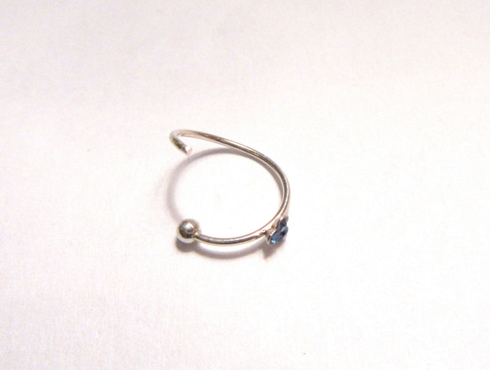 Sterling Silver Triple Dark Blue Crystal CZ Cartilage Seamless Hoop 20 gauge 20g - I Love My Piercings!