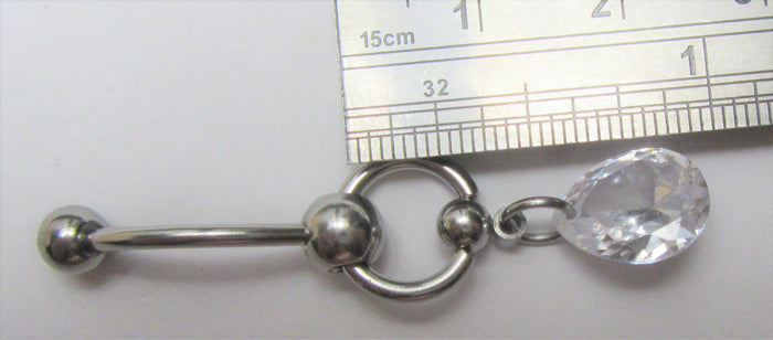 Surgical Steel Clear Gem Hoop Dangle Barbell VCH Clit Clitoral Hood 14 gauge - I Love My Piercings!