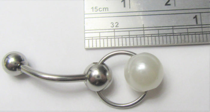 Surgical Steel White Pearl Pressure Ball VCH Bar Clit Hood Clitoral 14 gauge 14G - I Love My Piercings!