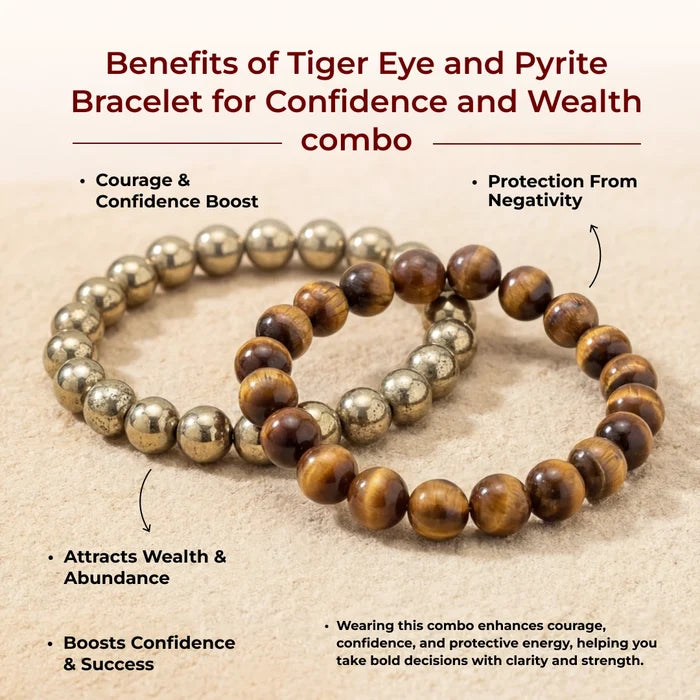 Tiger Eye and Pyrite Bracelet for Confidence and Wealth combo - view 4