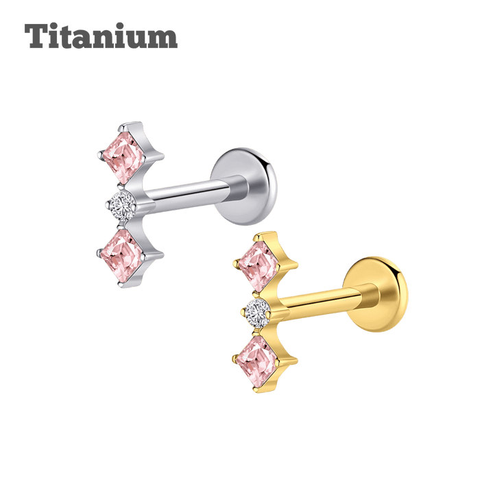 Titanium Pink Double Gem Threadless Labret