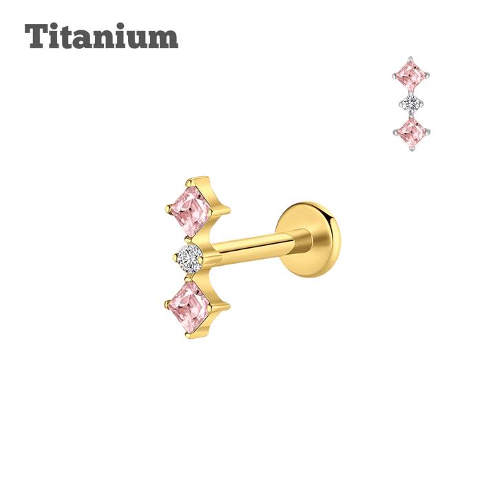 Titanium Pink Double Gem Threadless Labret