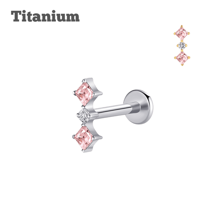 Titanium Pink Double Gem Threadless Labret