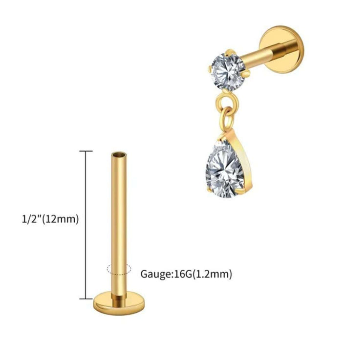 Titanium Pronged with Dangling Teardrop Threaded Labret