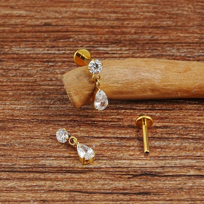 Titanium Pronged with Dangling Teardrop Threaded Labret
