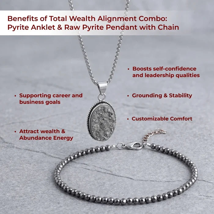 Total Wealth Alignment Combo: Pyrite Anklet & Raw Pyrite Pendant - view 4