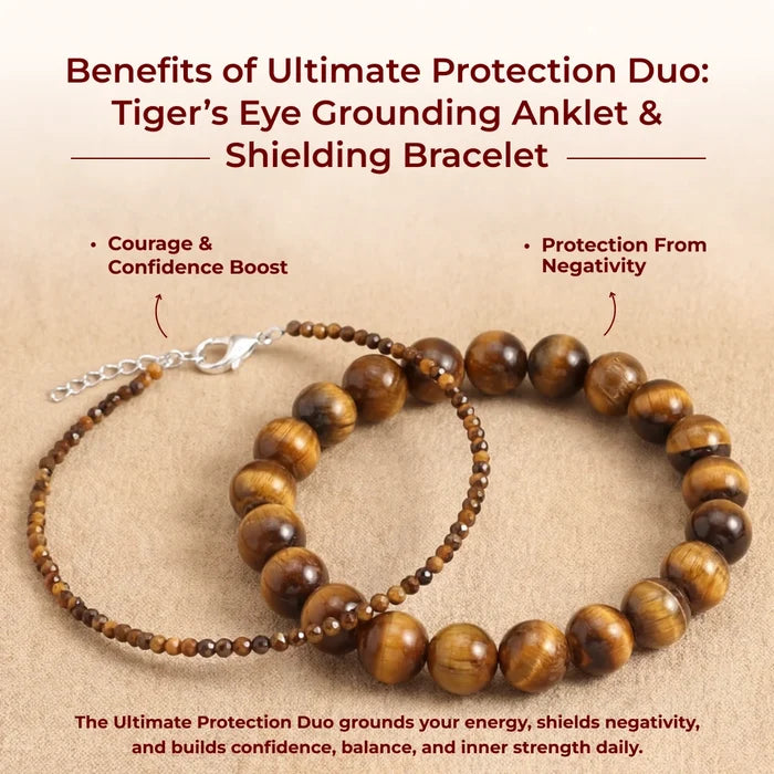 Ultimate Protection Duo: Tiger’s Eye Grounding Anklet & Shielding Bracelet - view 4