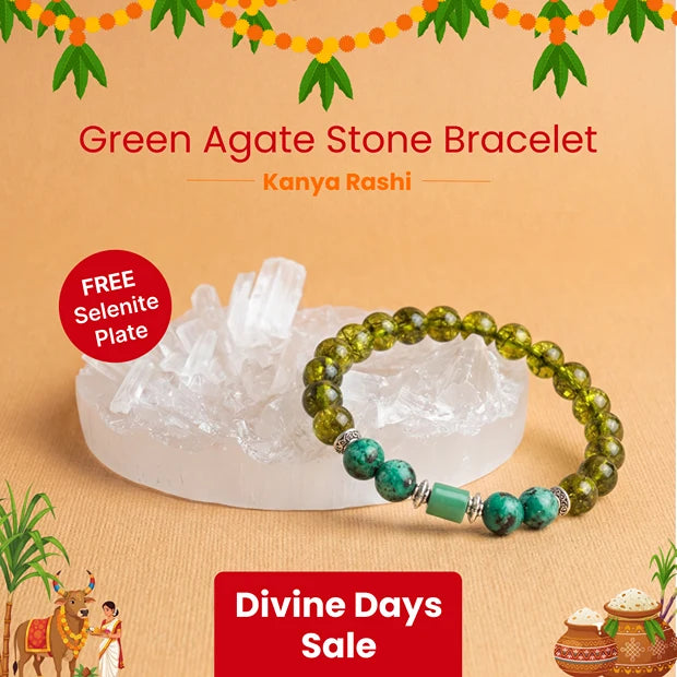 Virgo (Kanya Rashi) Stone Bracelet with FREE Raw Selenite Plate