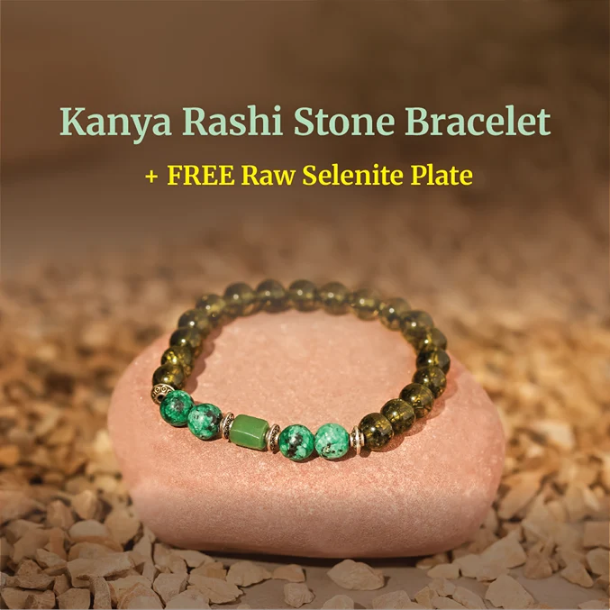 Virgo (Kanya Rashi) Stone Bracelet with FREE Raw Selenite Plate