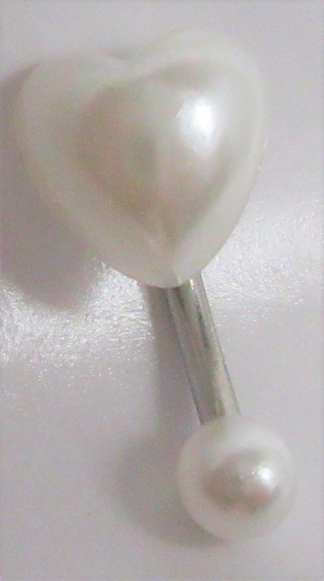White Faux Pearl Heart Curved Barbell VCH Clit Clitoral Hood Ring 14 gauge 14g - I Love My Piercings!