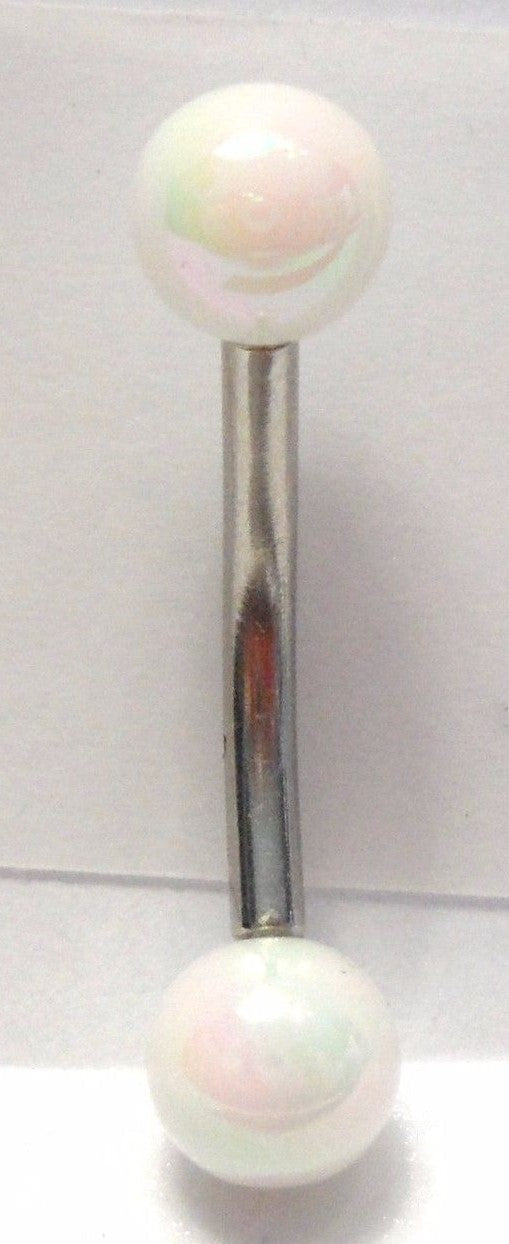 White Pearl Pearlized Balls Curved Bar VCH Jewelry Clit Clitoral Hood Ring 14 gauge 14g - I Love My Piercings!